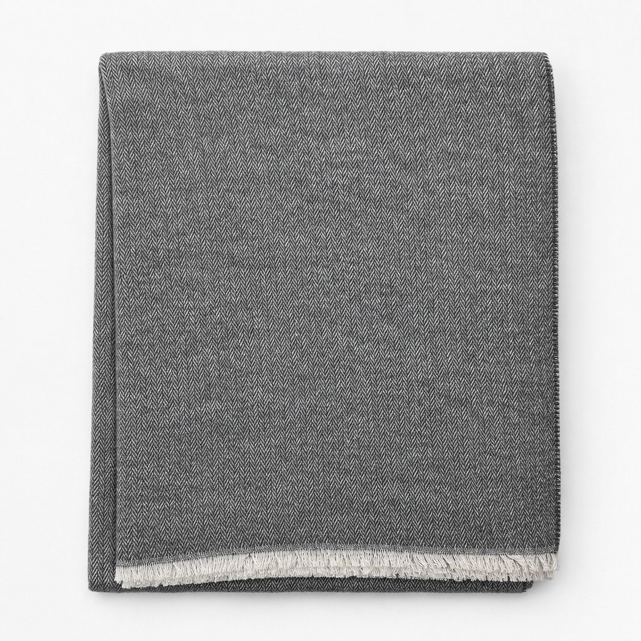 Cotton-Blend Mini Herringbone Throw with Eyelash Fringes