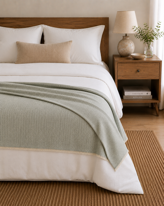 Cotton-Blend Mini Herringbone Throw with Eyelash Fringes