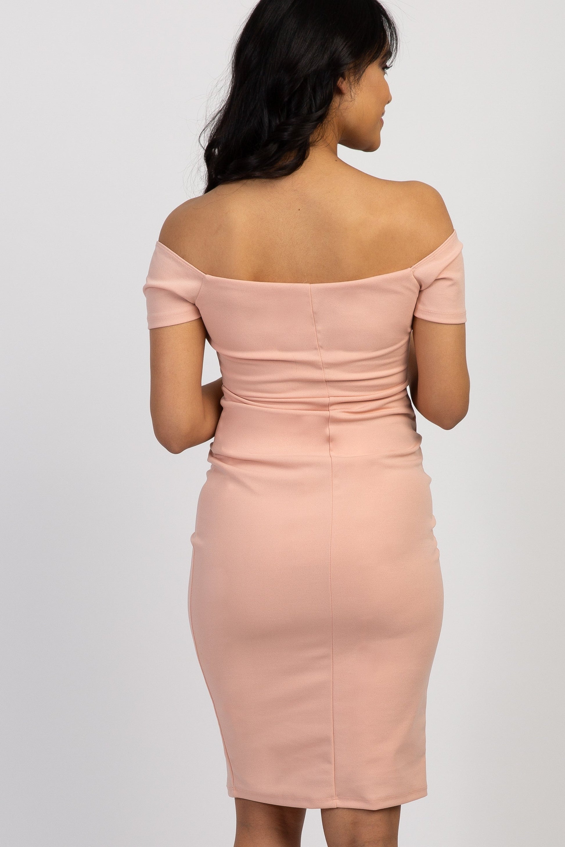 Pinkblush Light Pink Off Shoulder Maternity Fitted Dress Pinkblush Light Pink Off Shoulder Maternity Fitted Dress
