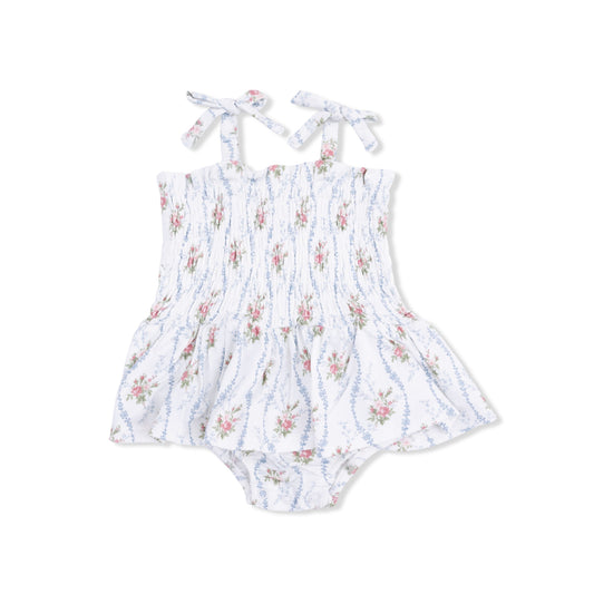Heirloom Rose Stripe - Smocked Bubble with Skirt