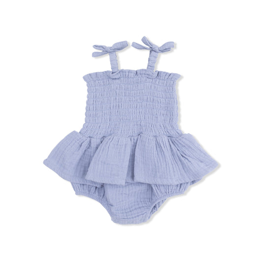 Solid Muslin Blue Blizzard - Smocked Bubble with Skirt