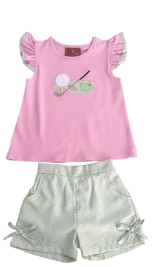 Girls Pink Golf Appliqué Top & Green Gingham Shorts Set | Southern Boutique Outfit – Bossier City Louisiana