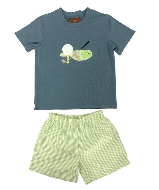 Boys Blue Golf Appliqué Tee & Green Gingham Shorts Set | Southern Boutique Outfit – Bossier City Louisiana