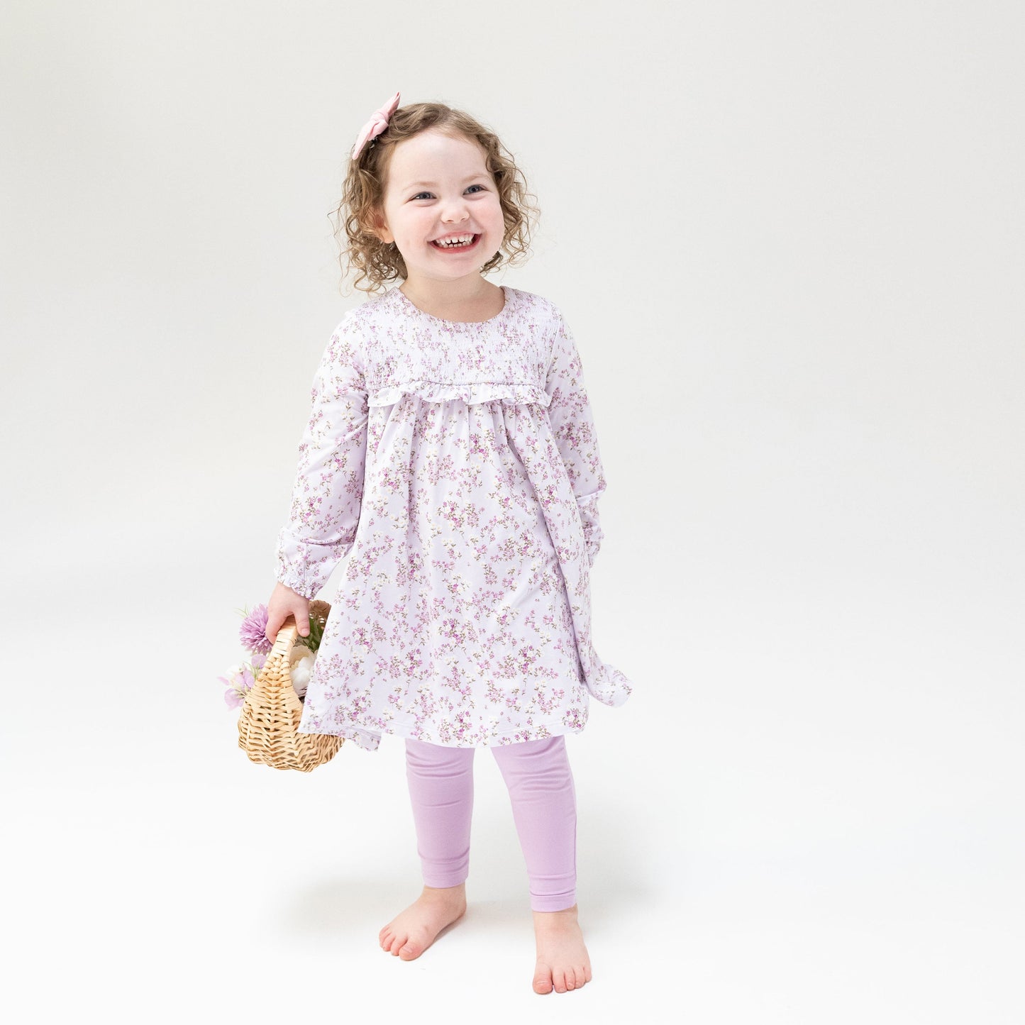 Sweet Dream Florals - Smocked Ruffle Long Sleeve Tiered Dress + Leggings