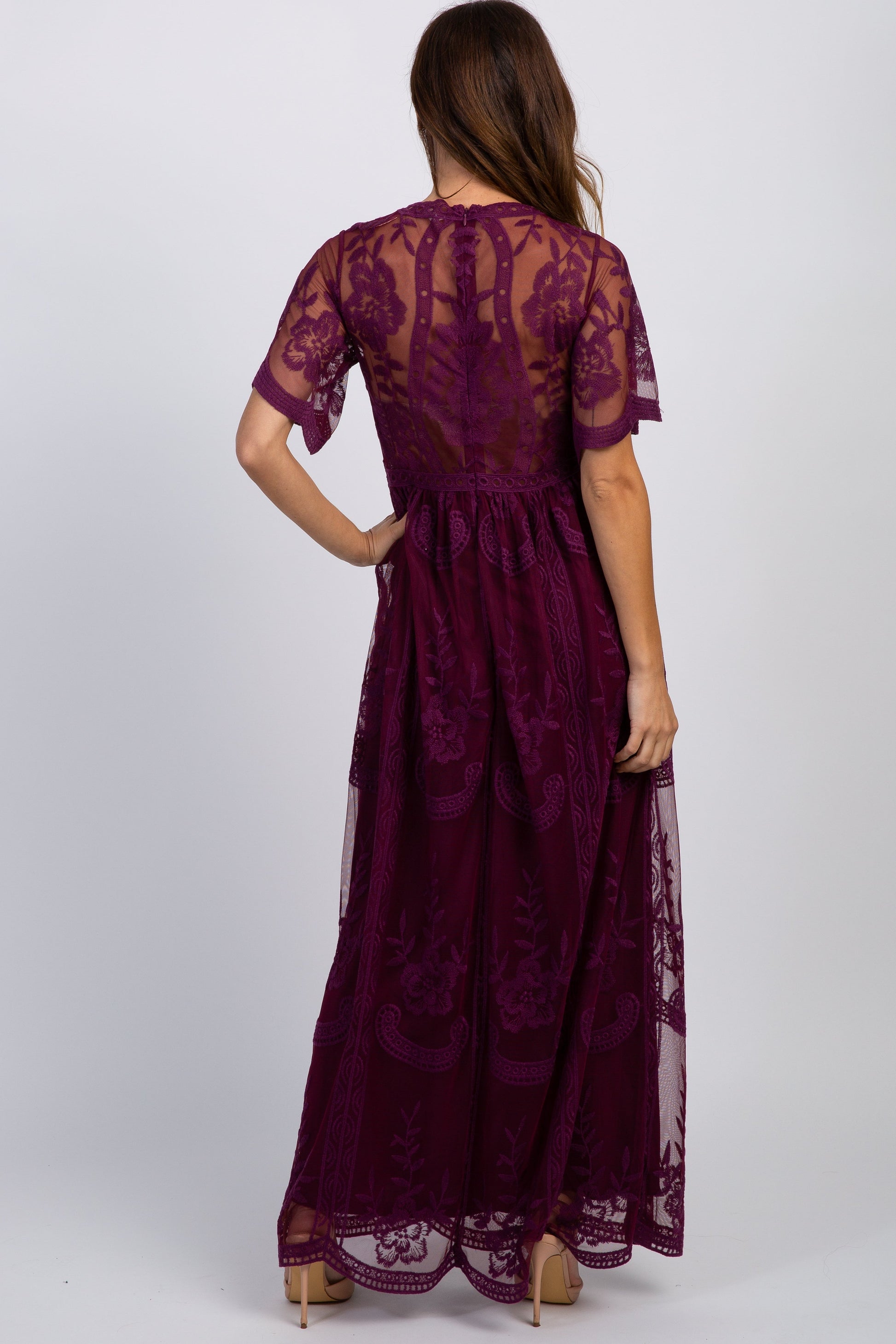 PinkBlush Deep Burgundy Lace Mesh Maternity Dress PinkBlush Deep Burgundy Lace Mesh Maternity Dress