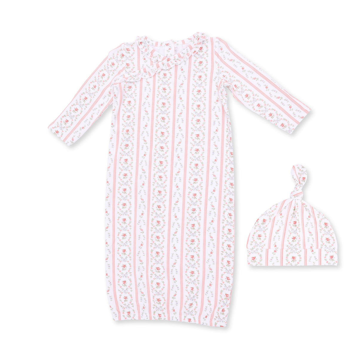 Marnie Rosebud Stripe - Kimono Gown and Knotted Hat