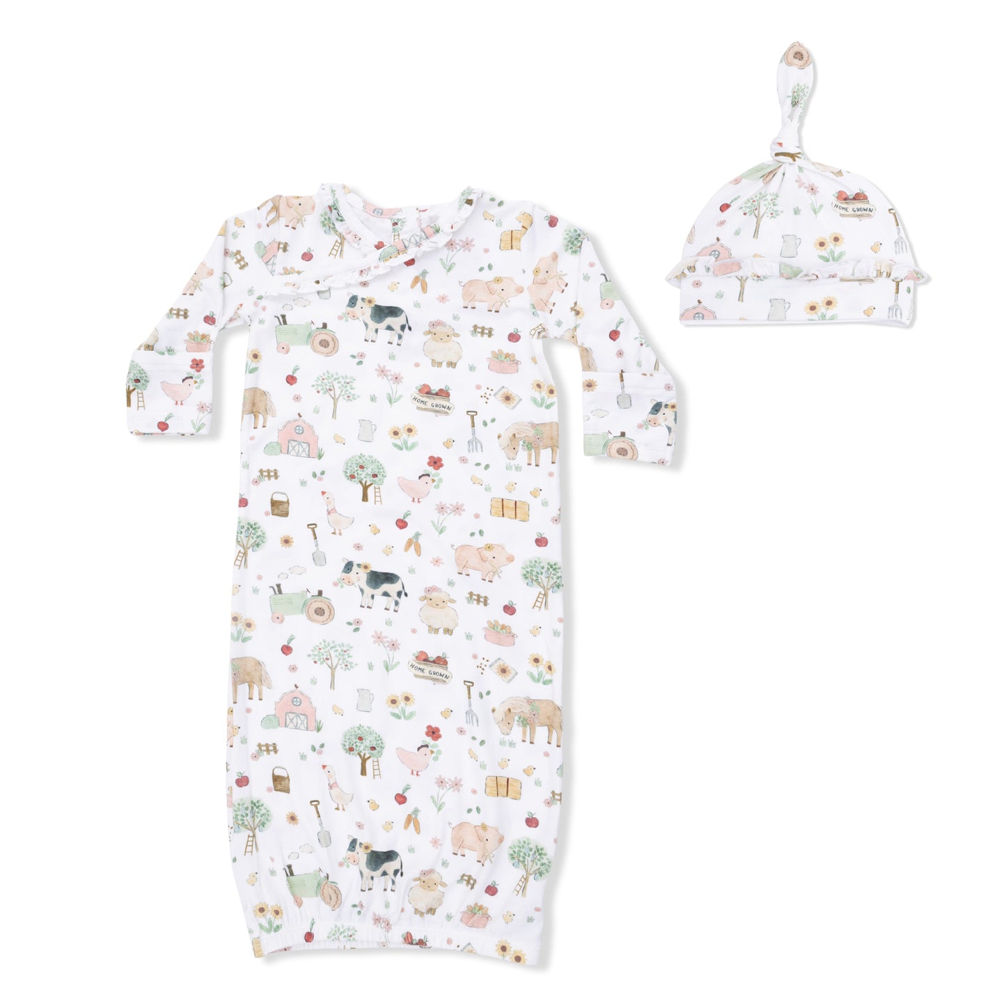 Cute Farm Animals Pink - Kimono Gown & Ruffle Knotted Hat