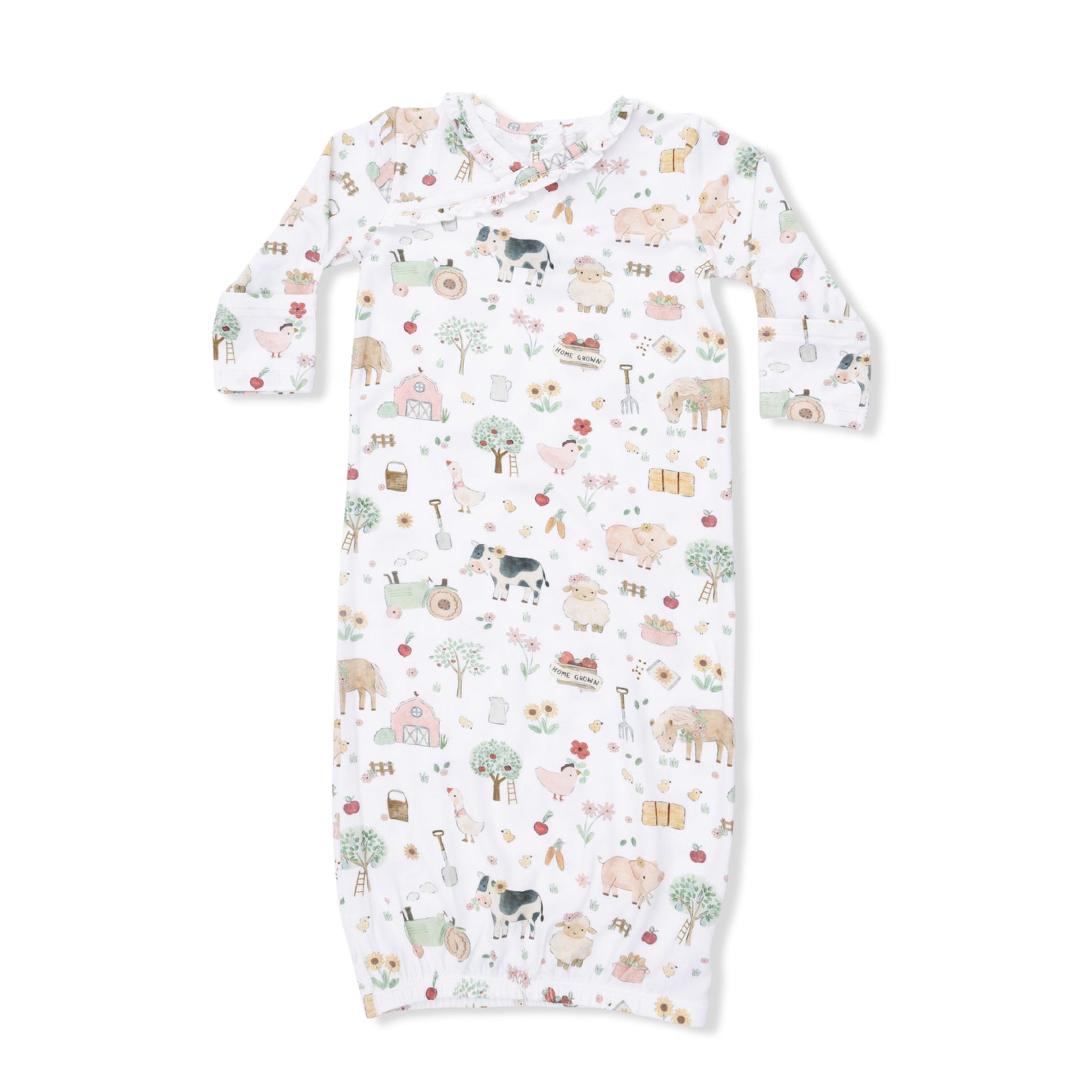 Cute Farm Animals Pink - Kimono Gown & Ruffle Knotted Hat