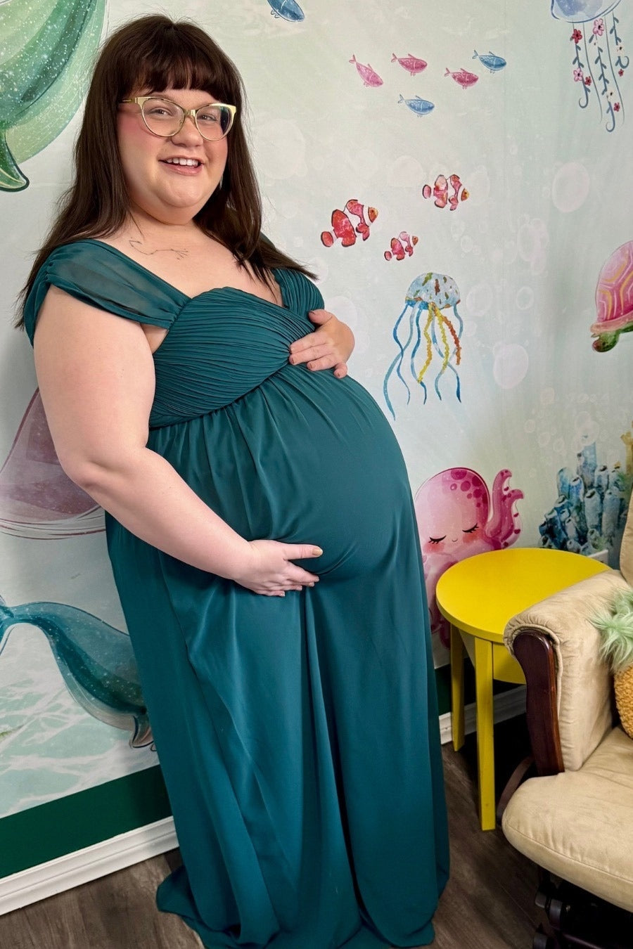 PinkBlush Forest Green Chiffon Maternity Dress PinkBlush Forest Green Chiffon Maternity Dress