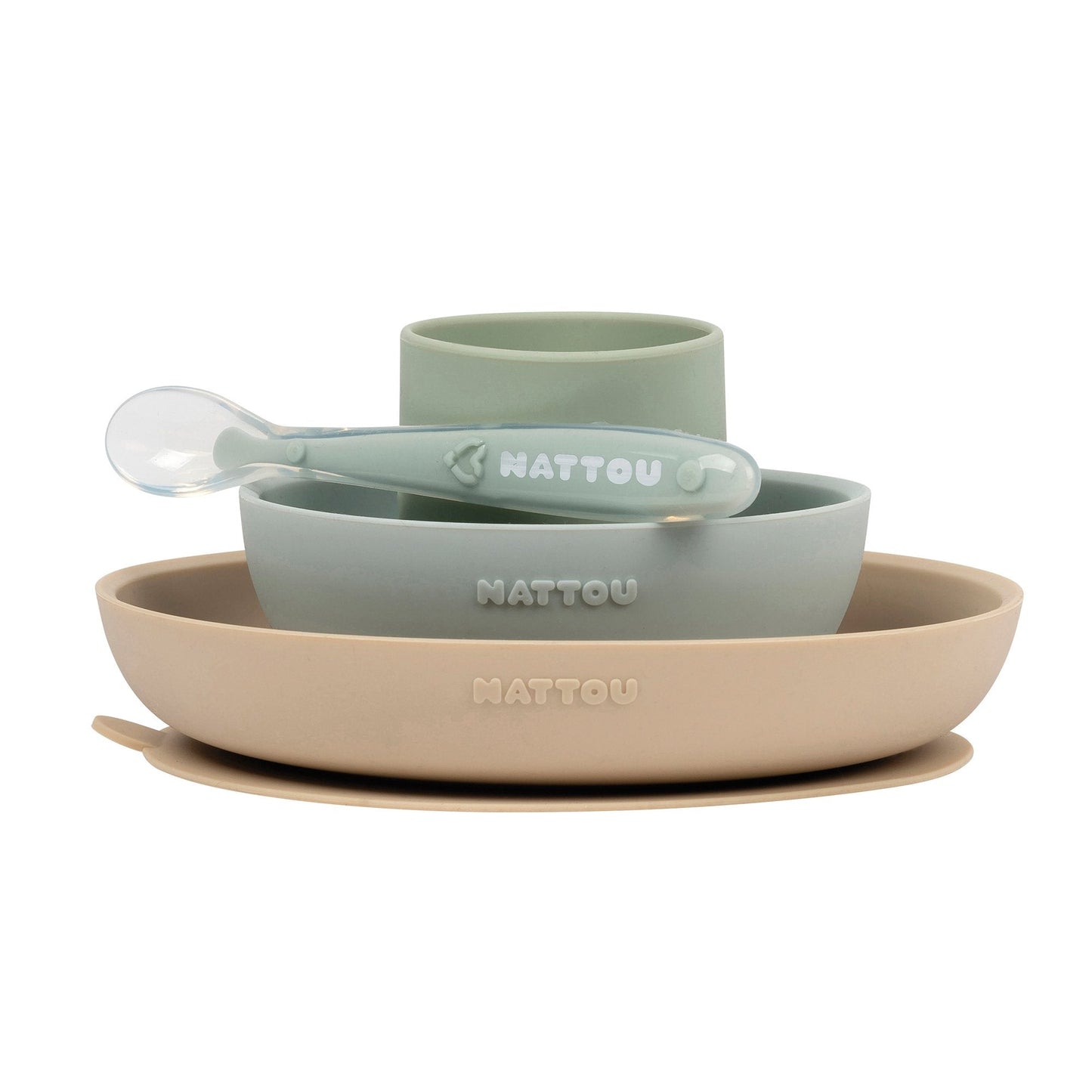 Nattou Silicone Children’s Tableware Set 4-Piece with Non-Slip Suction Plate & Bowl