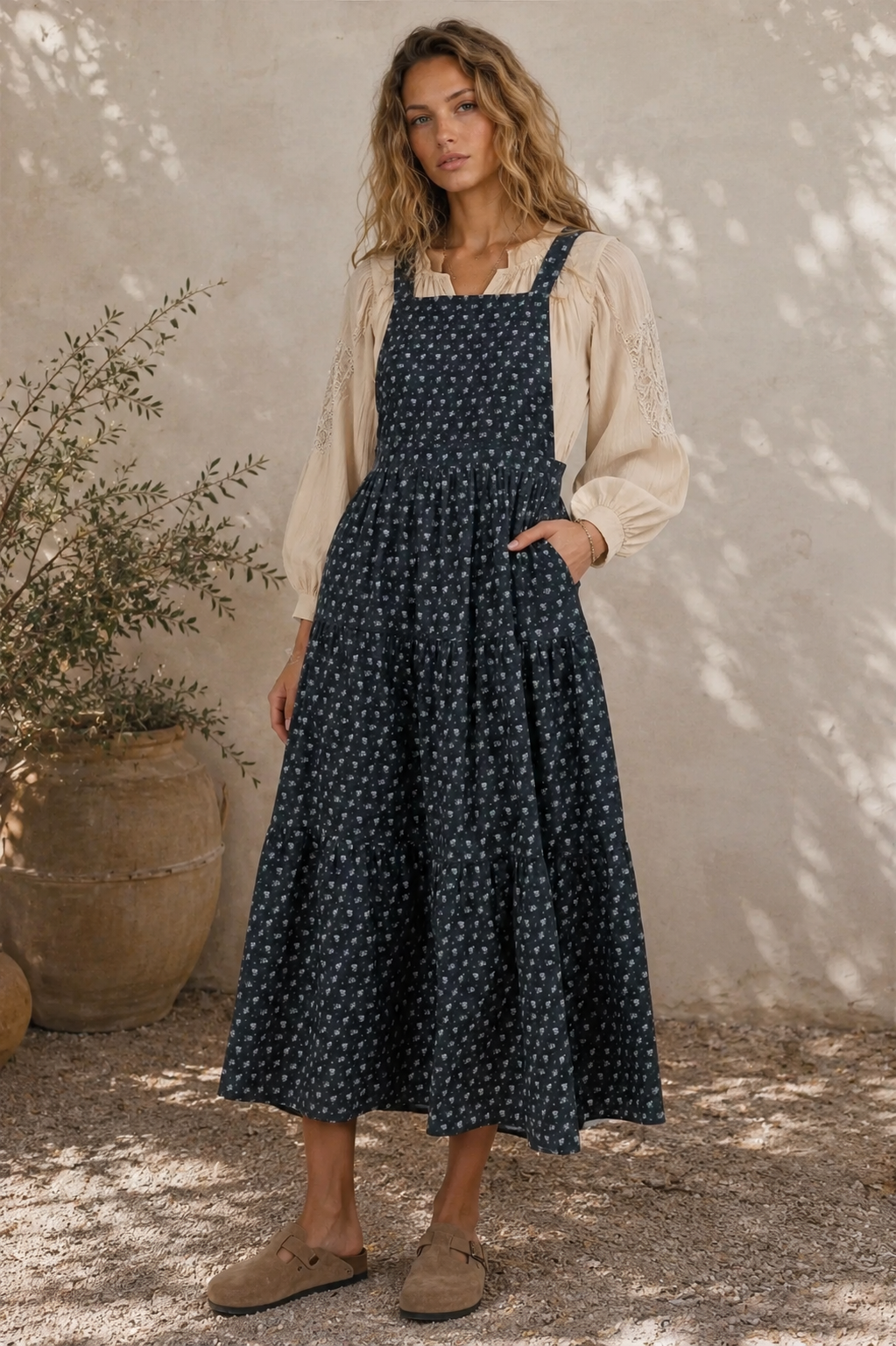 Shay Overall Dress in Navy Floral