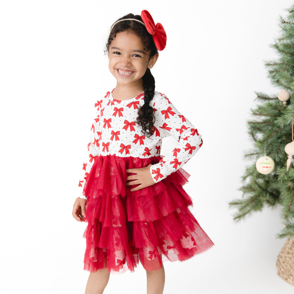 Festive Bows - Bamboo - Twirly Long Sleeve Tutu Dress and Cartwheel Short