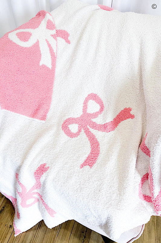 SC - Pink and White Bow Luxury Blanket