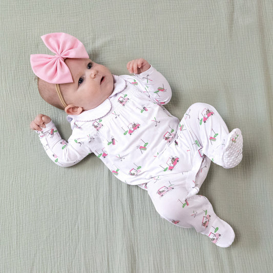 Baby Golf Carts - Pink - Smocked Peter Pan Snap Footie