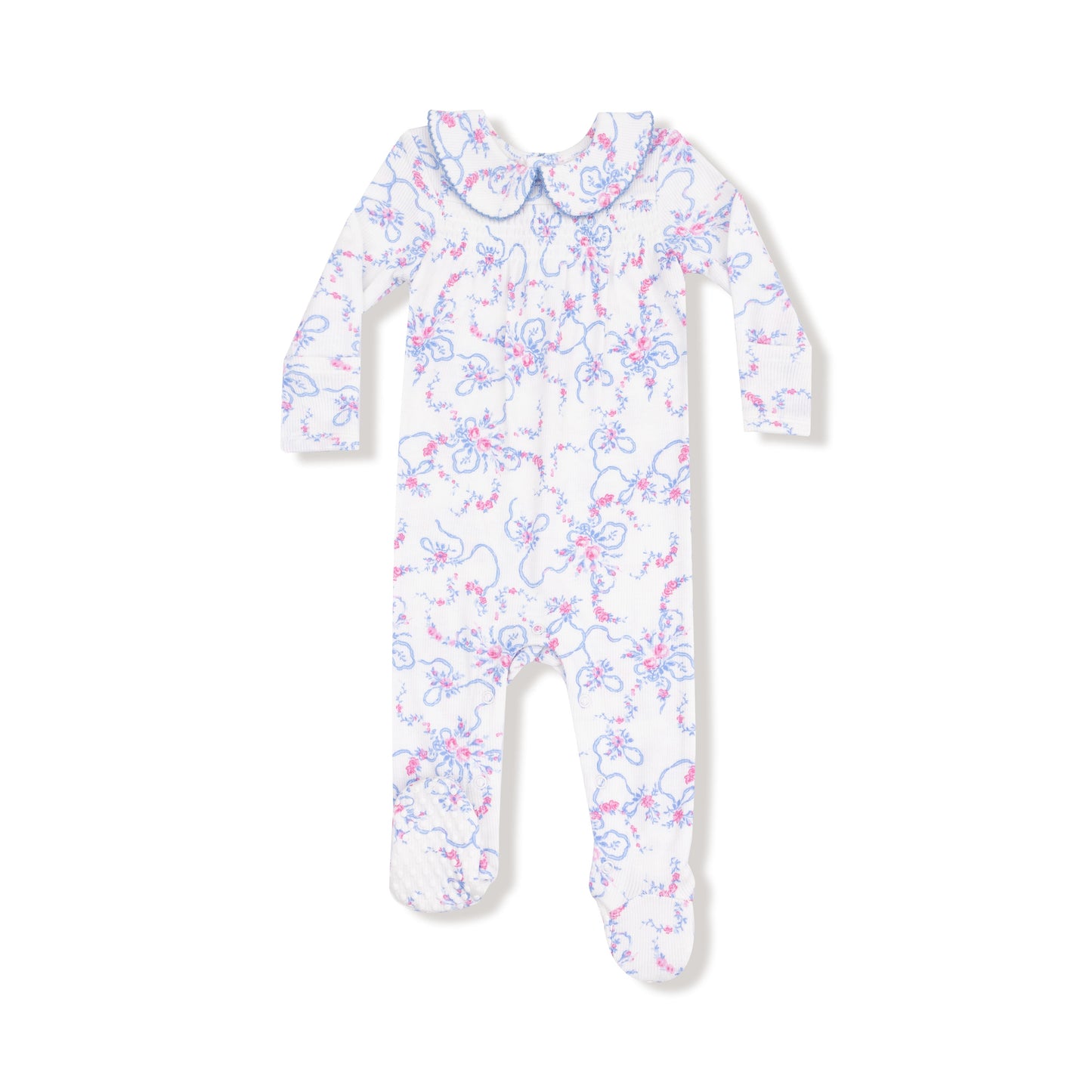Ribbon Floral Fling - Smocked Peter Pan Snap Footie