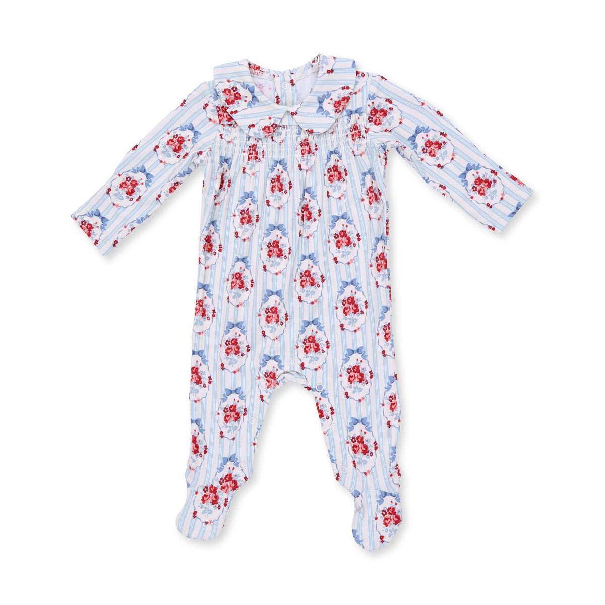 Beverly Cameo Stripe - Smocked Peter Pan Snap Footie