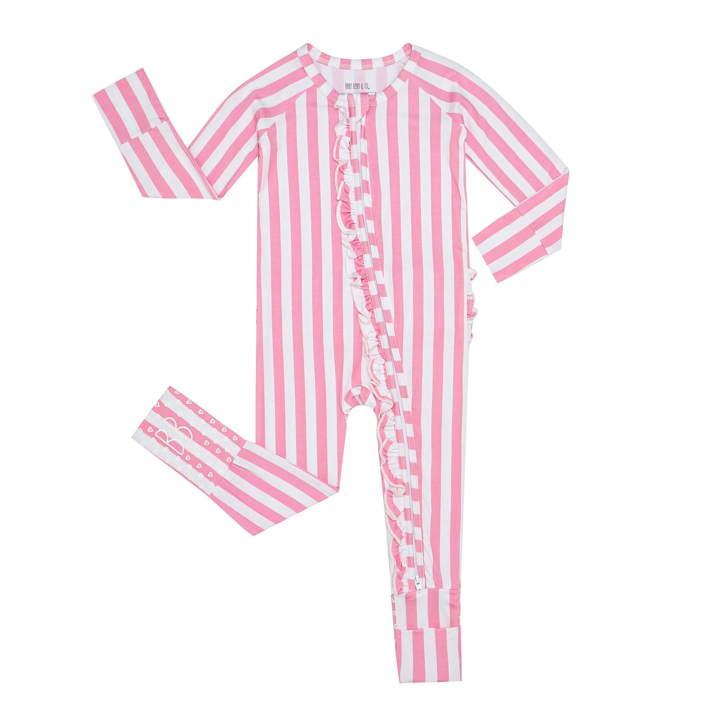 Bubblegum Pink Stripe Ruffled Convertible Footie