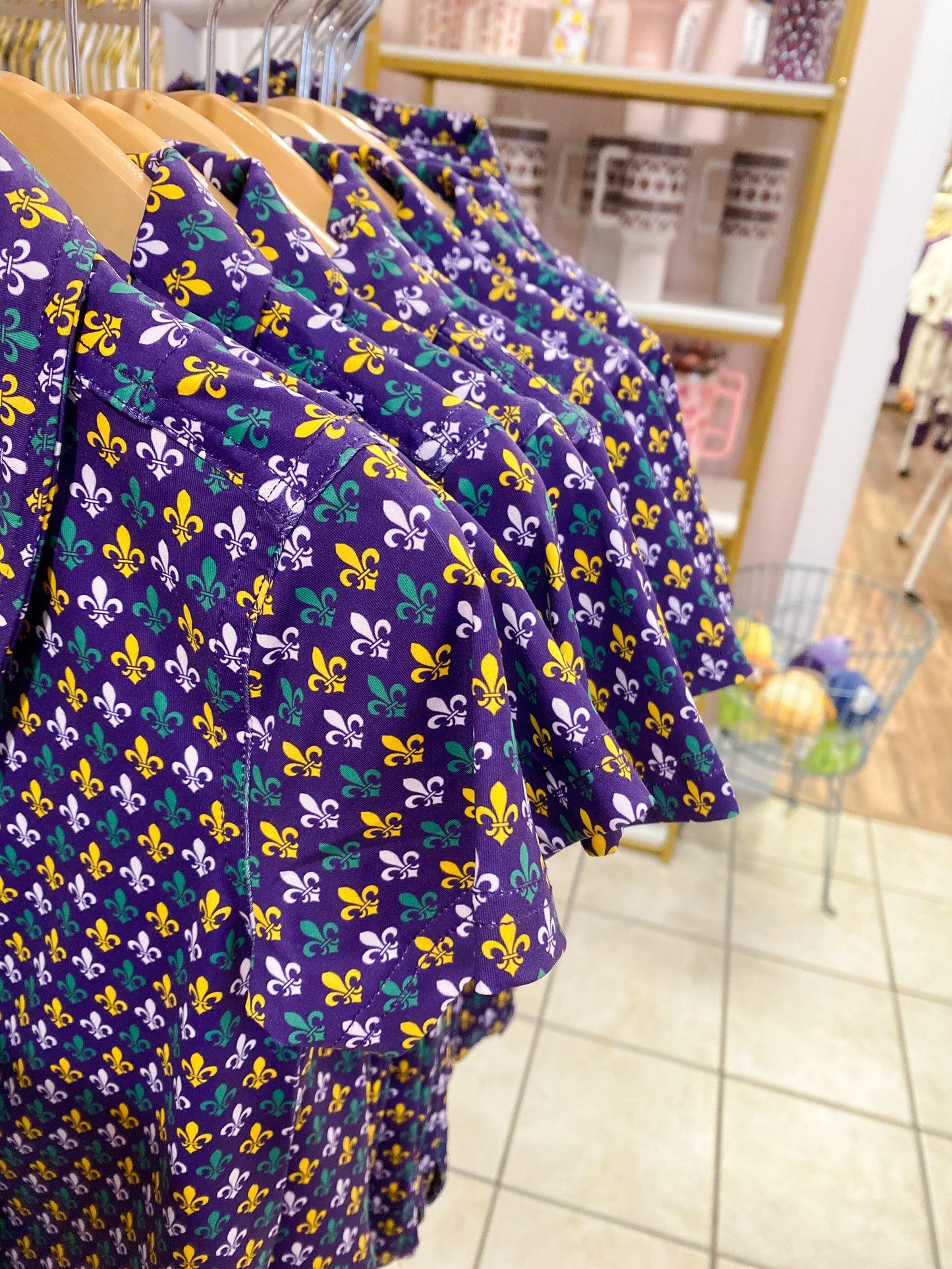 Boys Mardi Gras Fleur-de-Lis Performance Polo | Purple, Green & Gold