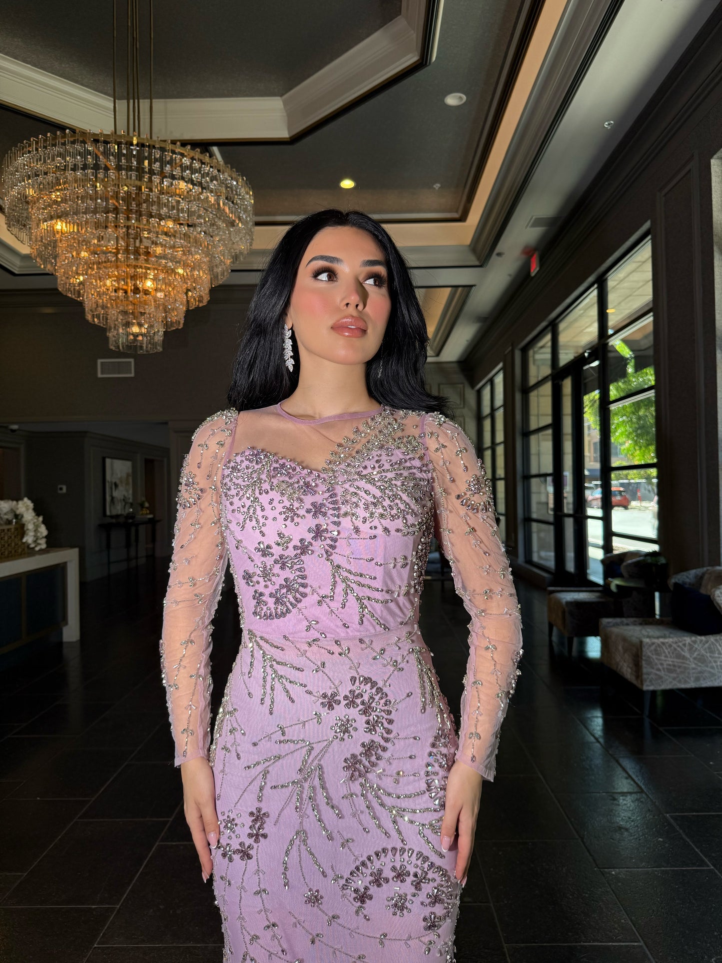 Moral Modest Long Sleeve Flower Mermaid Gown