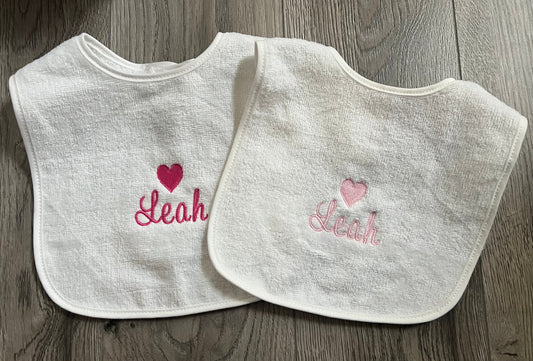 Personalized Heart Terry Bib Set