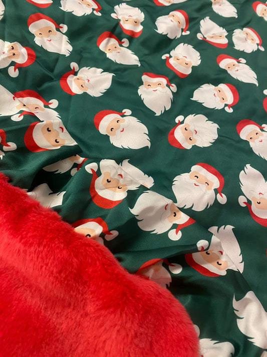 Santa Satin Ruffle Blanket — Christmas Satin Ruffle Blanket with Red Faux Fur Lining