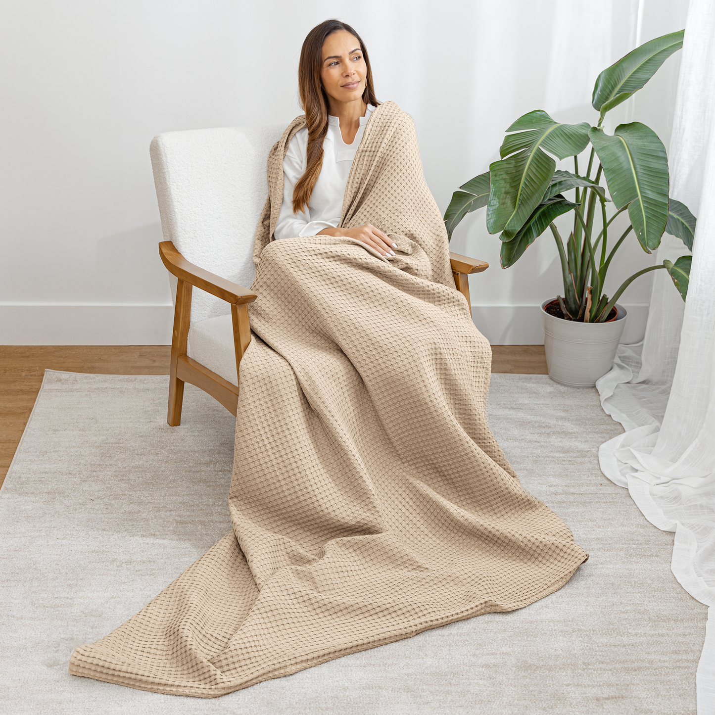 Adult Waffle Blankets in Sand