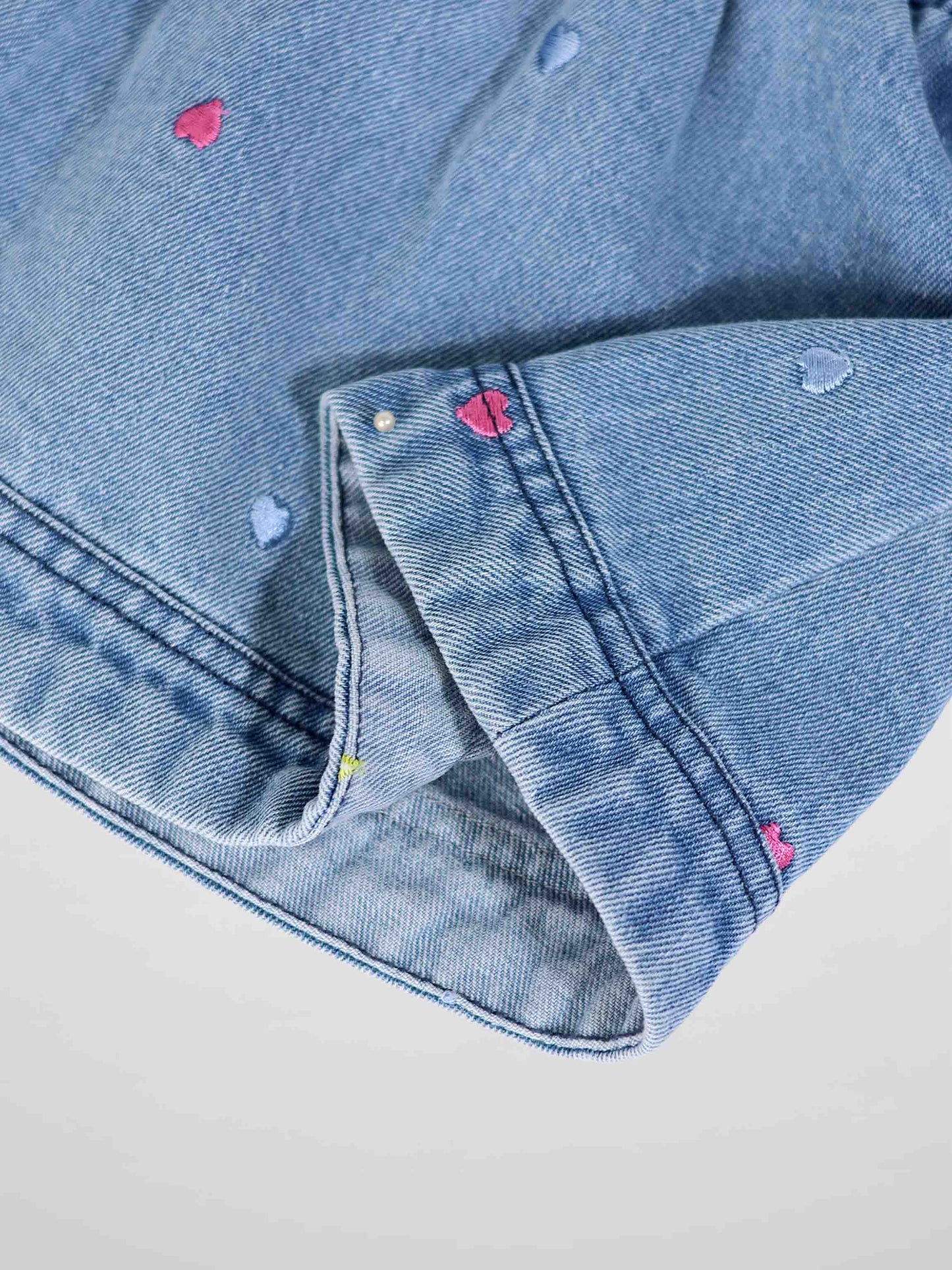 Embroidered Heart Denim Skirt