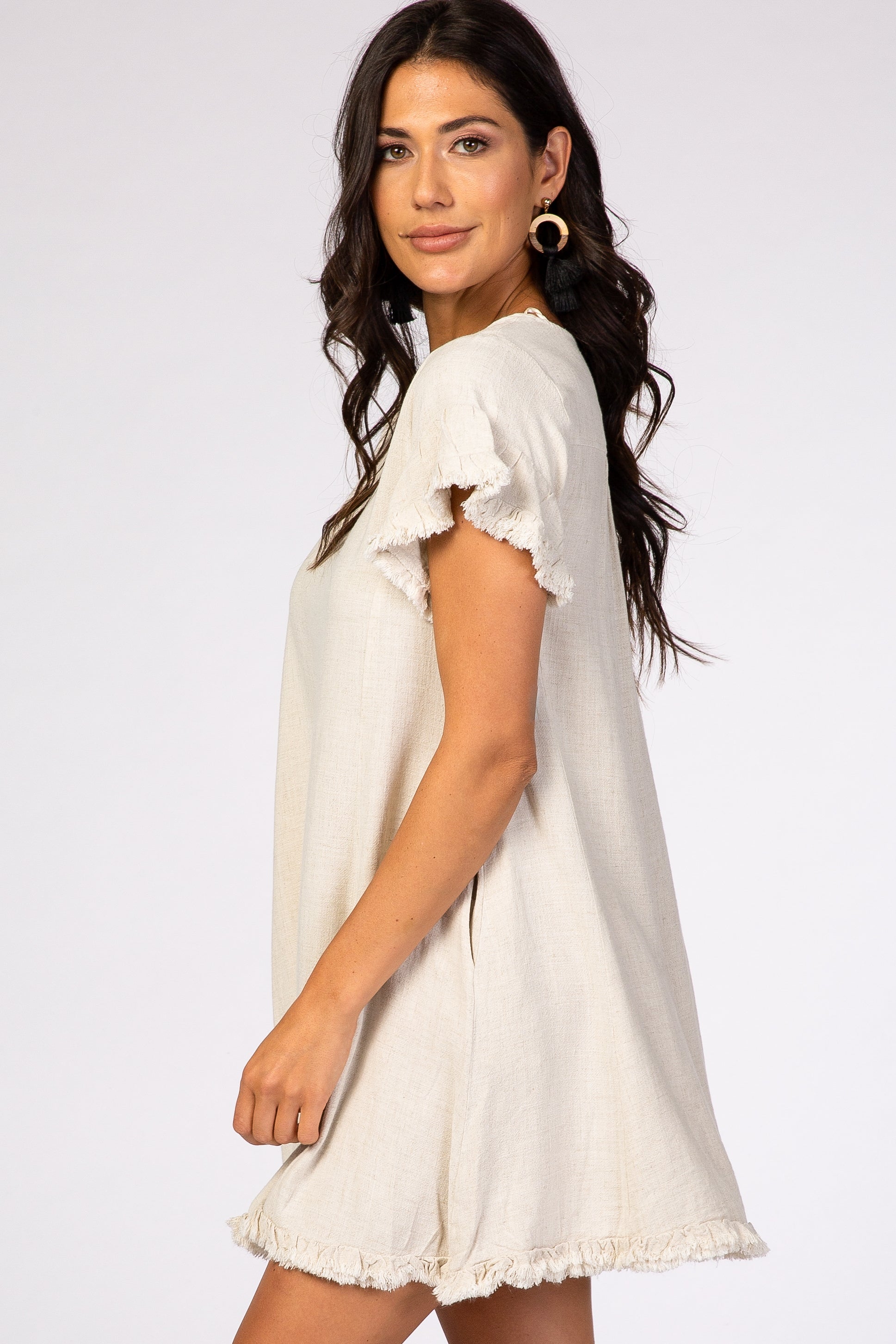 PinkBlush Beige Fringe Linen Maternity Dress PinkBlush Beige Fringe Linen Maternity Dress