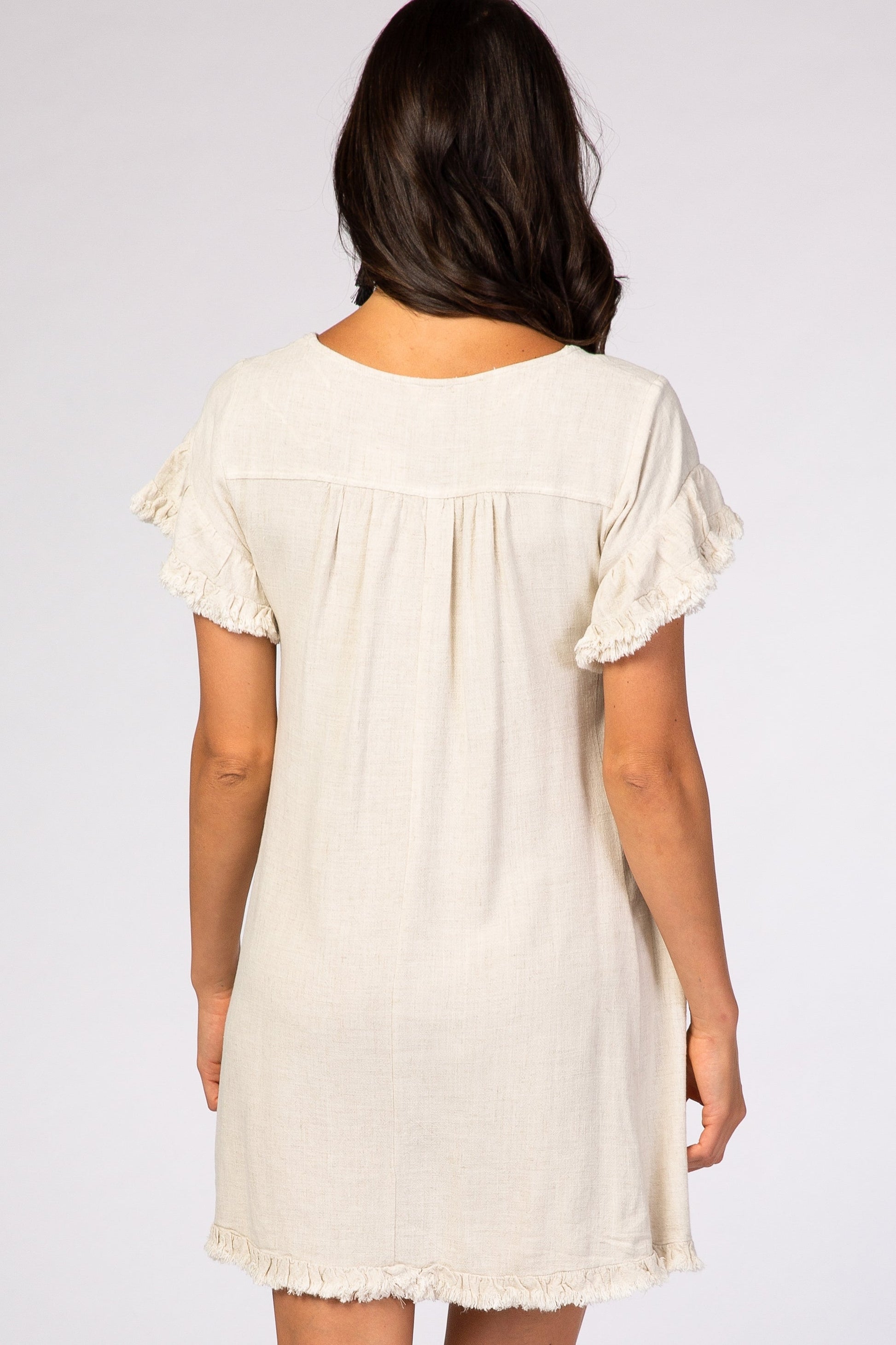 PinkBlush Beige Fringe Linen Maternity Dress PinkBlush Beige Fringe Linen Maternity Dress