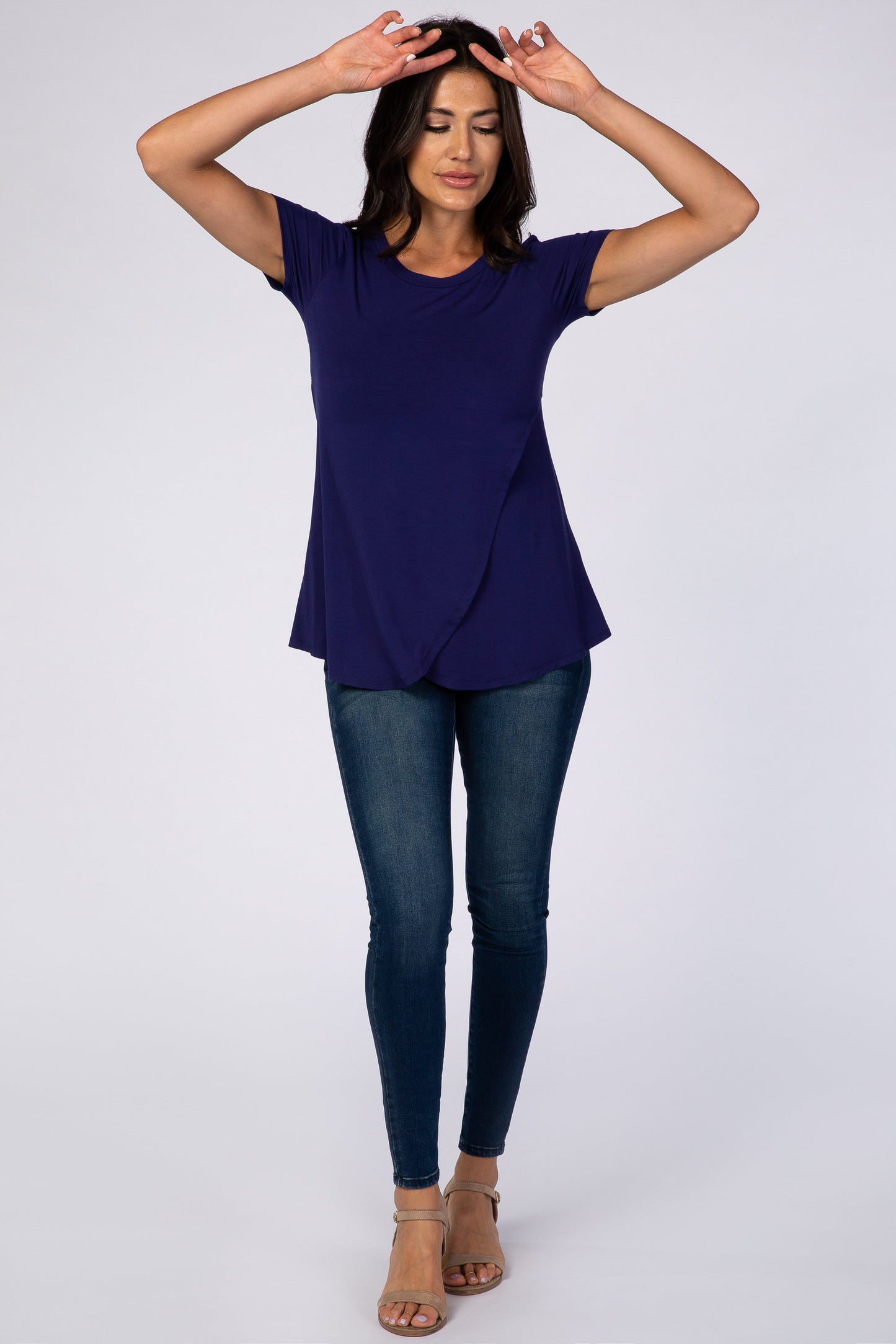 Navy Layered Wrap Front Nursing Top