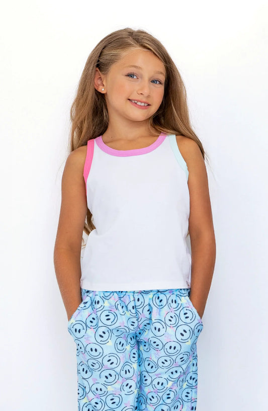 Girls White Contrast Trim Tank Top | Bossier City Kids Boutique Summer Essential