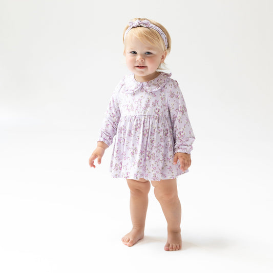 Sweet Dream Florals - Long Sleeve Peter Pan Ruffle Collar Bubble with Skirt