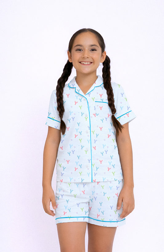 Girls Multicolor Crawfish & Lobster Viscose Pajama Set | Soft Jersey Short Sleeve PJs – Bossier City Louisiana Boutique