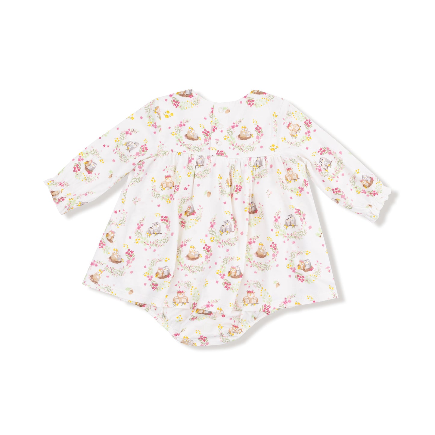 Floral Owl Families - Long Sleeve Smocked Ruffle Bubble with Skirt