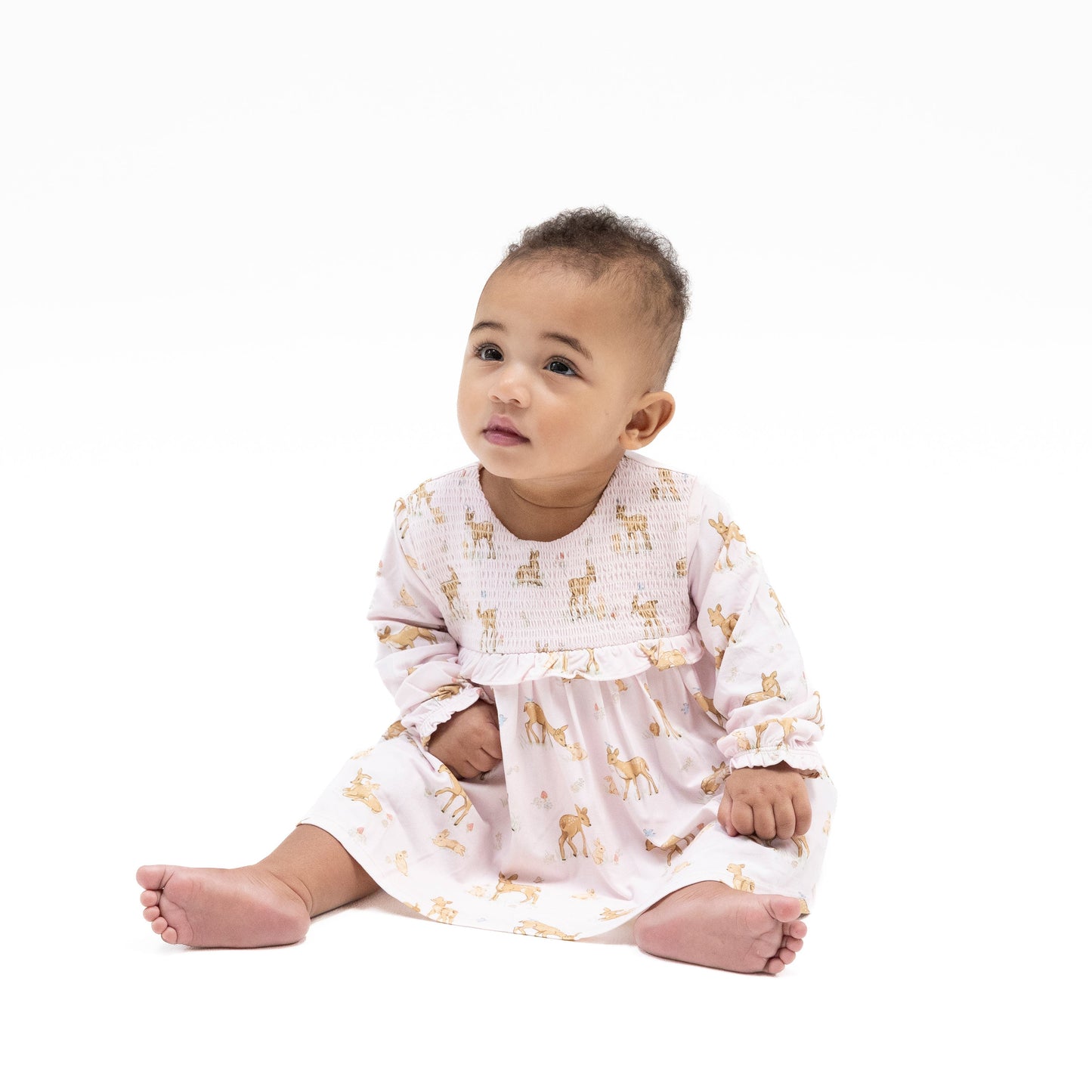 Long Sleeve Smocked Ruffle Bubble with Skirt