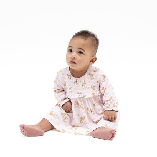 Long Sleeve Smocked Ruffle Bubble with Skirt