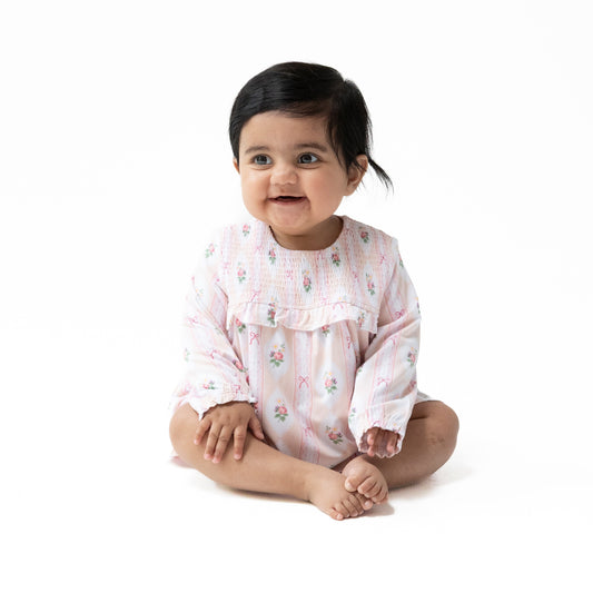 Ogee Lace Floral - Long Sleeve Smocked Ruffle Bubble with Skirt