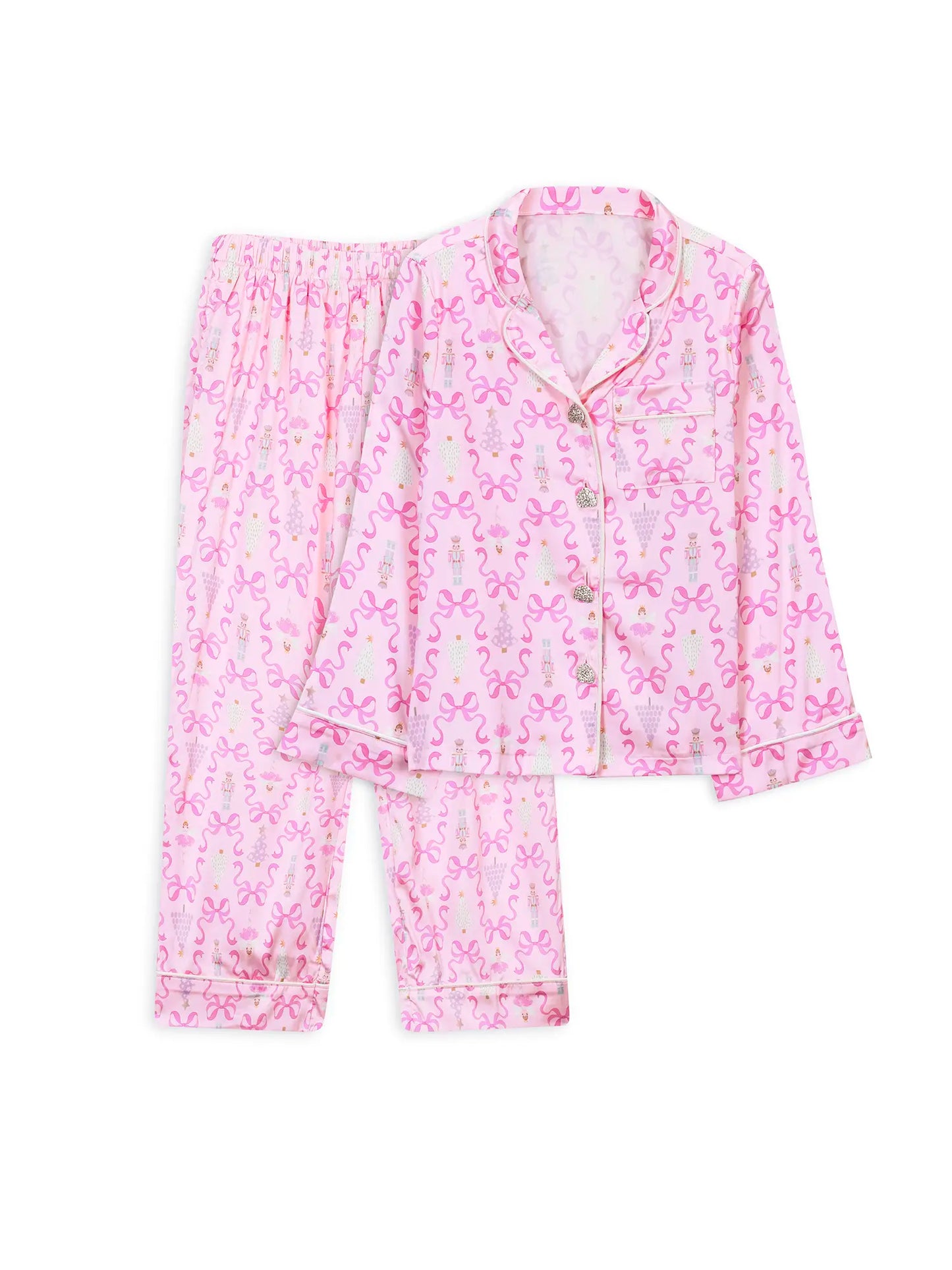 Nutcracker Long Sleeve Pajama Pant Set – Light Pink Satin Girls Pajamas
