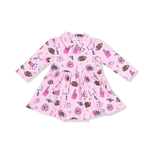 Game Day - Pink - Long Sleeve Polo Bodysuit Dress