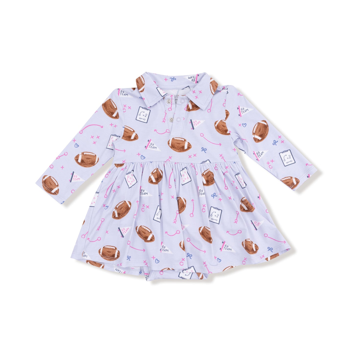 Touchdown Time - Lavender - Long Sleeve Polo Bodysuit Dress