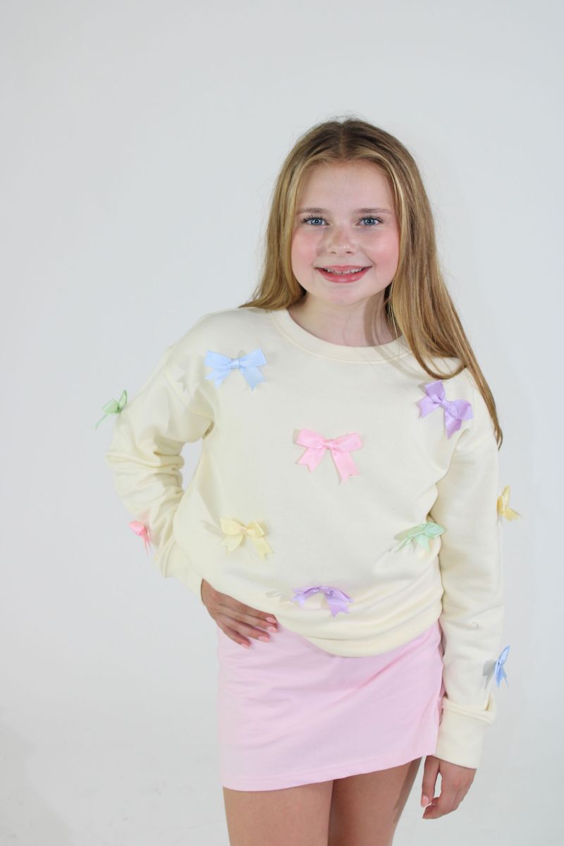 Girls Satin Bows Sweatshirt – Pastel Bow Boutique Pullover | Bossier City, LA