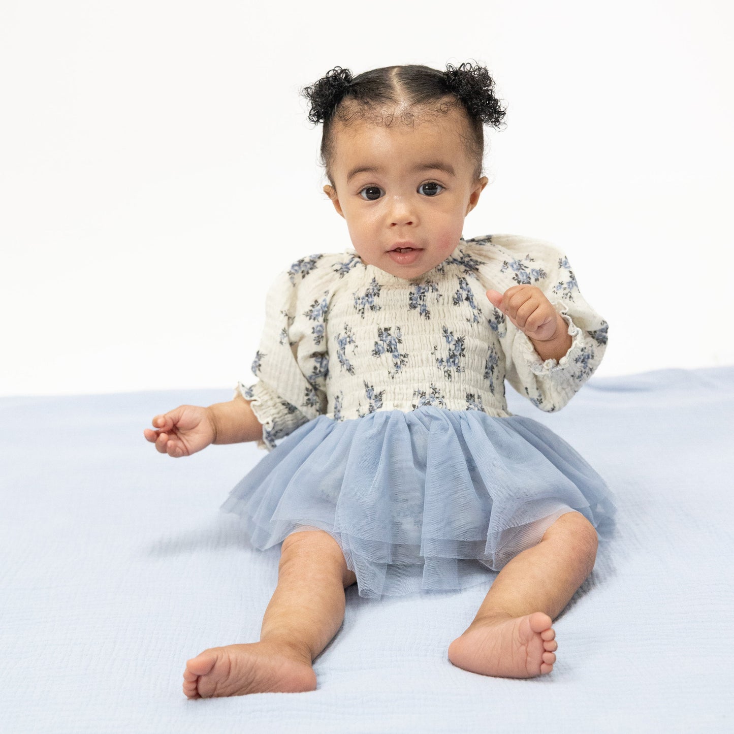 Belle Rosette Dot - Long Sleeve Smocked Bubble with Tutu