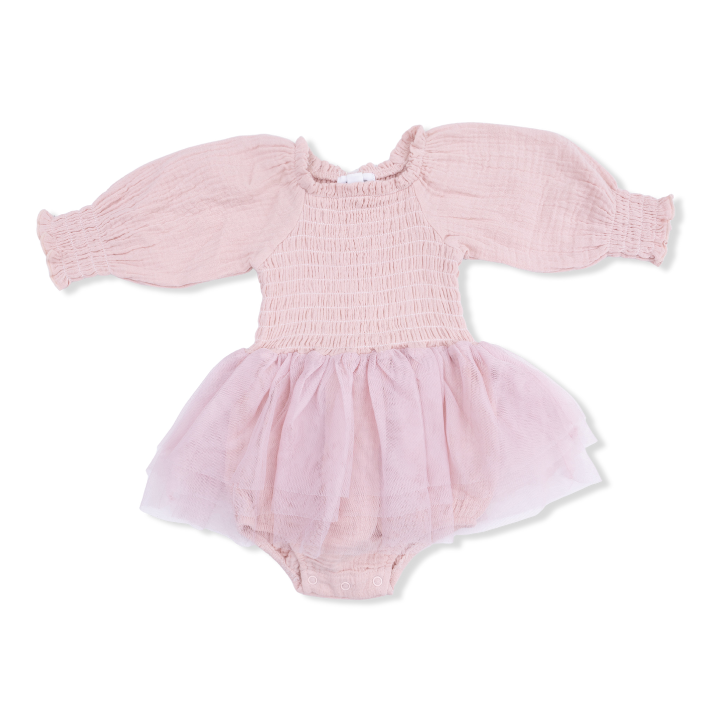 Solid Muslin Lotus - Long Sleeve Smocked Bubble with Tutu