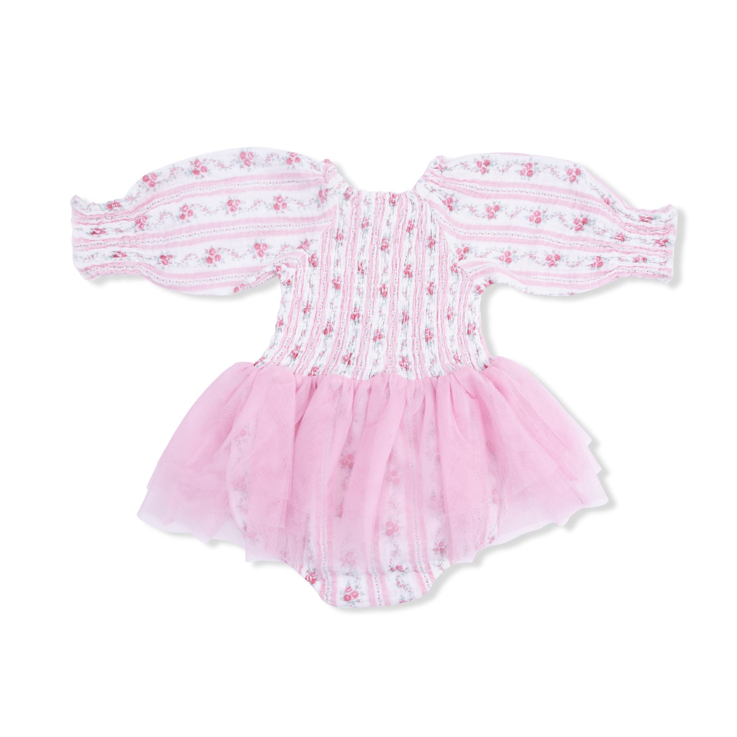 Winding Roses Stripe - Long Sleeve Smocked Bubble with Tutu
