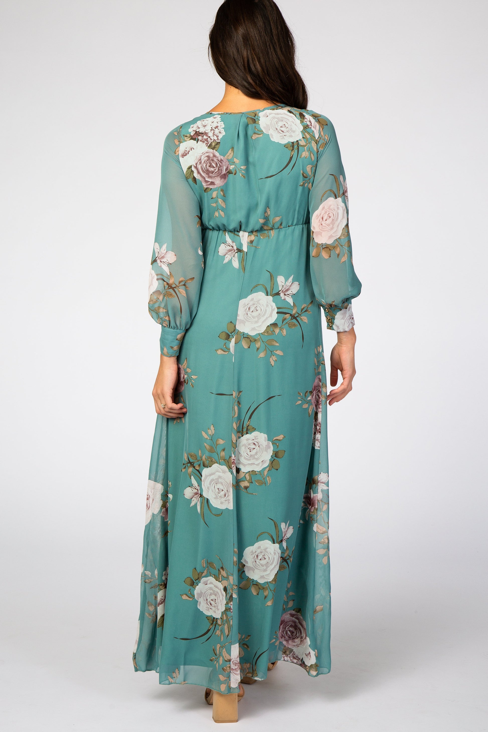 Teal Floral Chiffon Maternity Maxi Dress Teal Floral Chiffon Maternity Maxi Dress