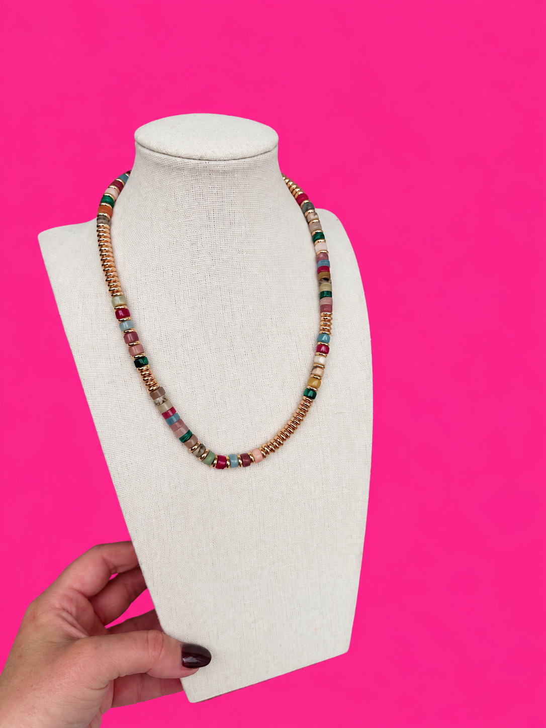Layering Bead Necklace with Gold Bead - Mix Fall