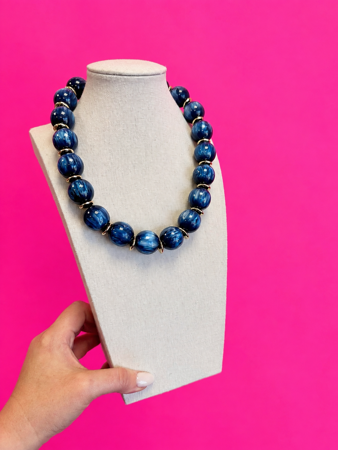 Statement Ball Necklace - Navy
