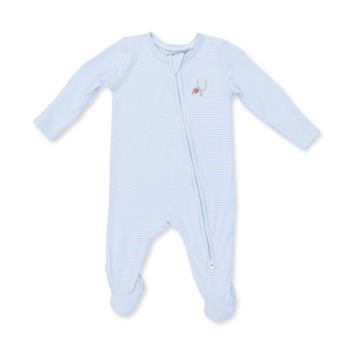 Football Blue Micro Stripe - 2 Way Zipper Footie