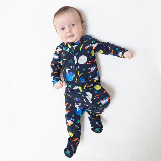 Astronaut and Rockets - 2 Way Zipper Footie