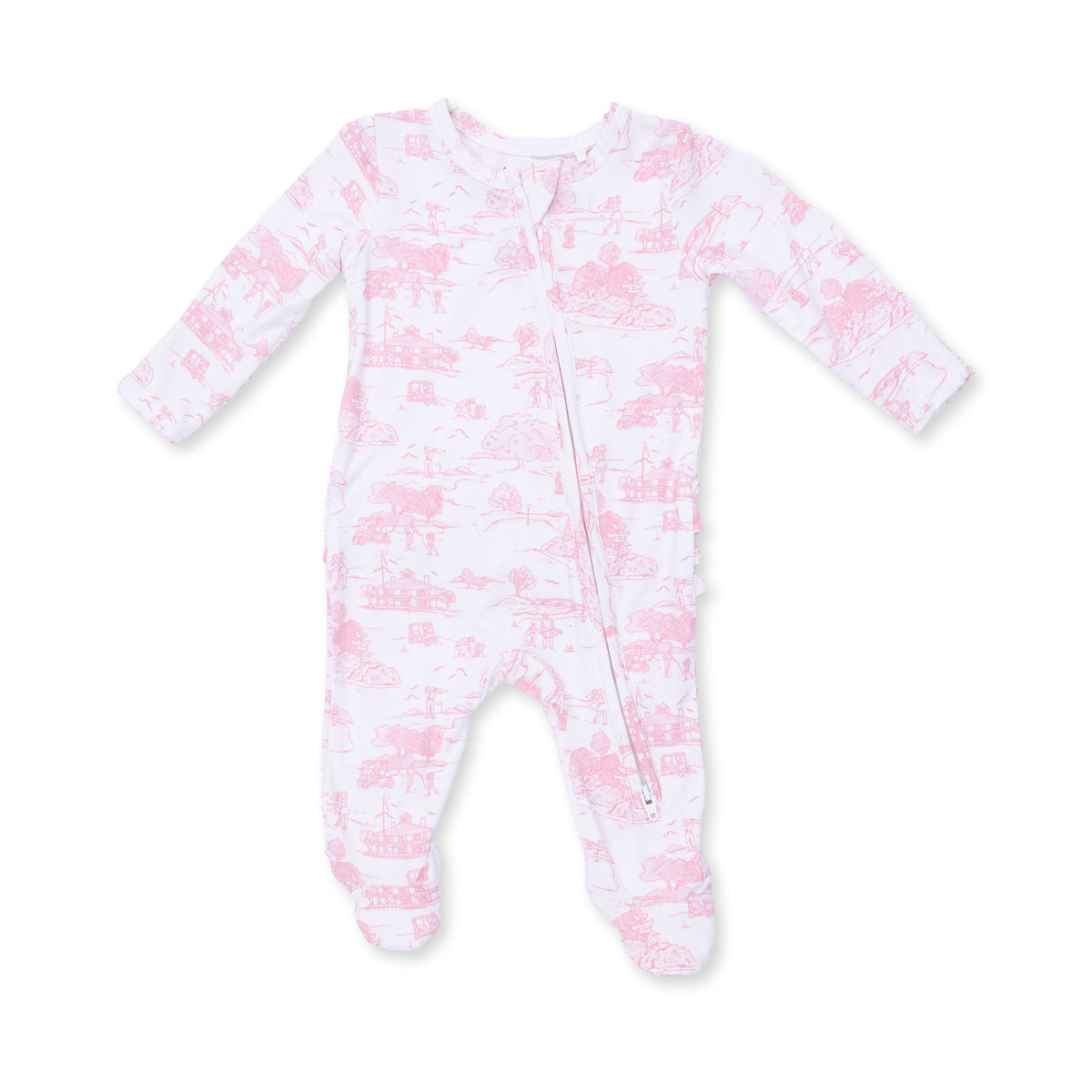 Golf Toile Pink - 2 Way Ruffle Back Zipper Footie